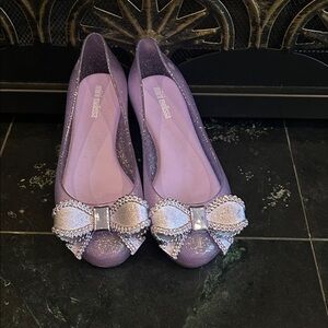 Mini Melissa Purple Glitter Shoes with Silver Bow